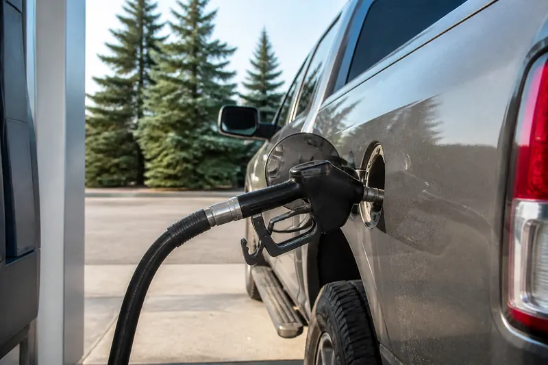 Filling up a pickup truck at the gas pump